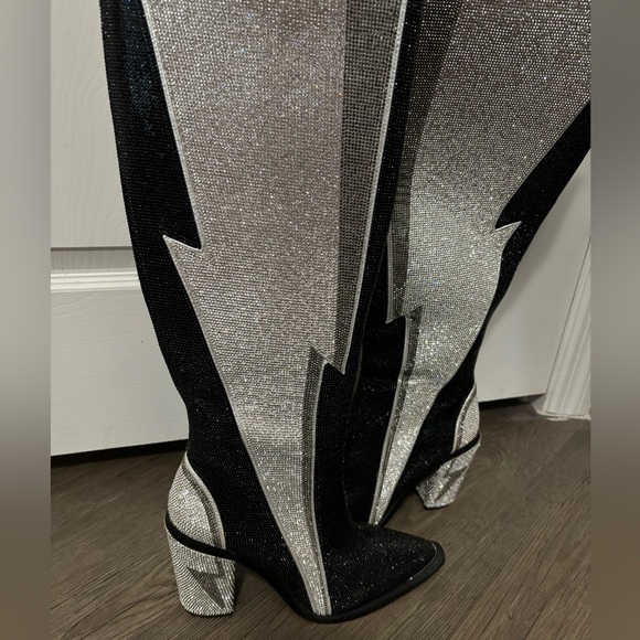 NWOB Dolls Kill / Club Exx Noir Ziggy Sheriff Shine Knee High Boots - Picture 2 of 8